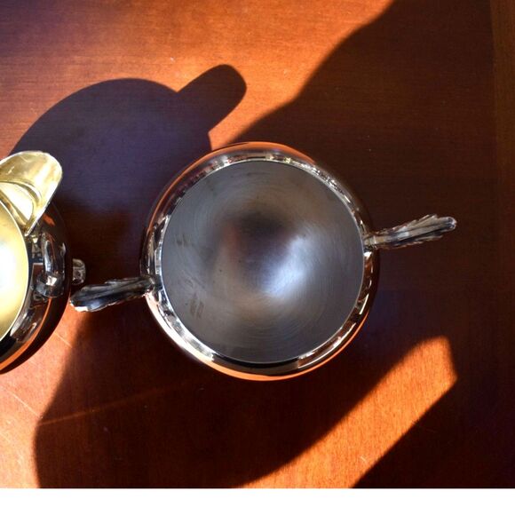 Vintage B Rogers Silverplate Cream Sugar Set Footed Gilt Interior 1224 - Picture 8 of 9